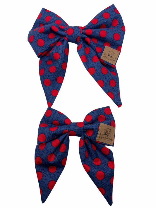 Navy with Red Polka Dot Dog Bow