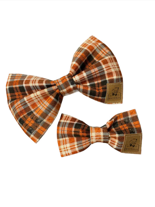 Orange & Brown Plaid Dog Bow Tie