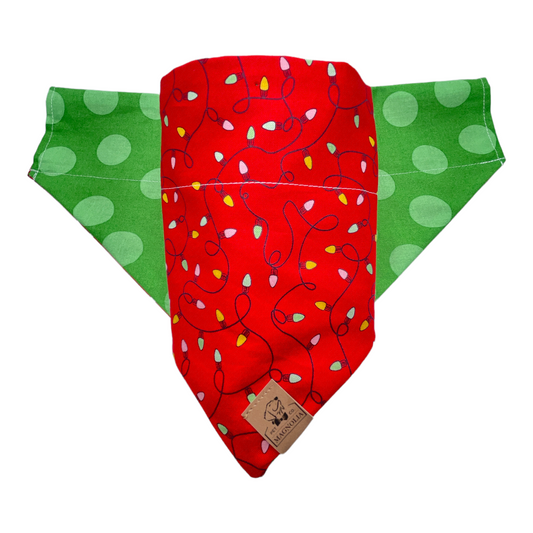 Holiday Lights and Large Green Polkadots Dog Bandana