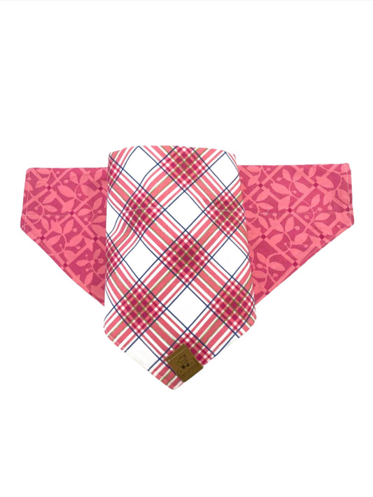 Pink Flower and Plaid Dog Bandana