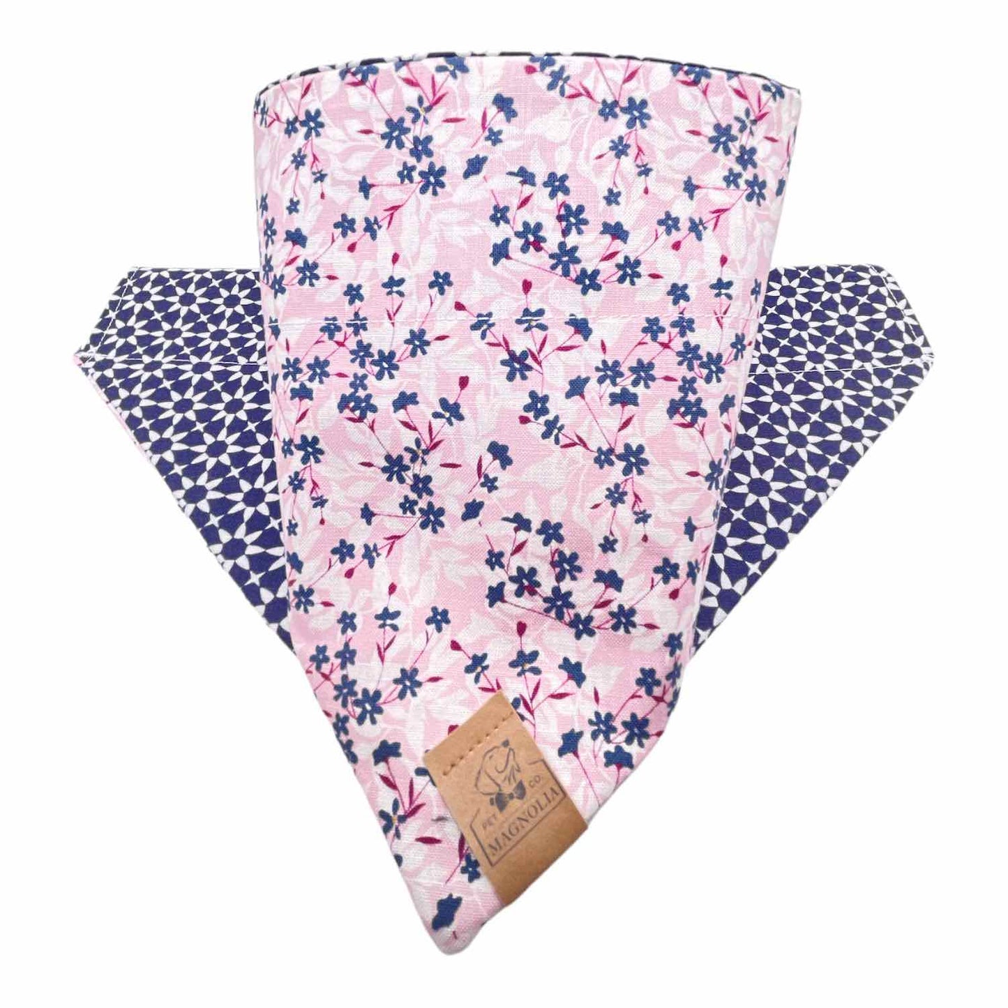 Pink & Navy Wildflower with Navy Starburst Pattern Dog Bandana