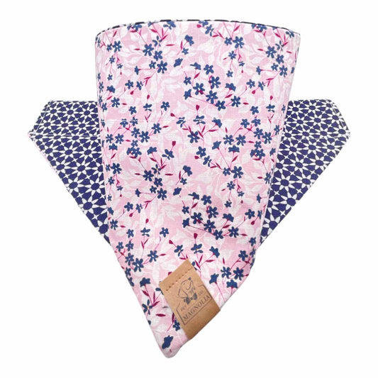 Pink & Navy Wildflower with Navy Starburst Pattern Dog Bandana
