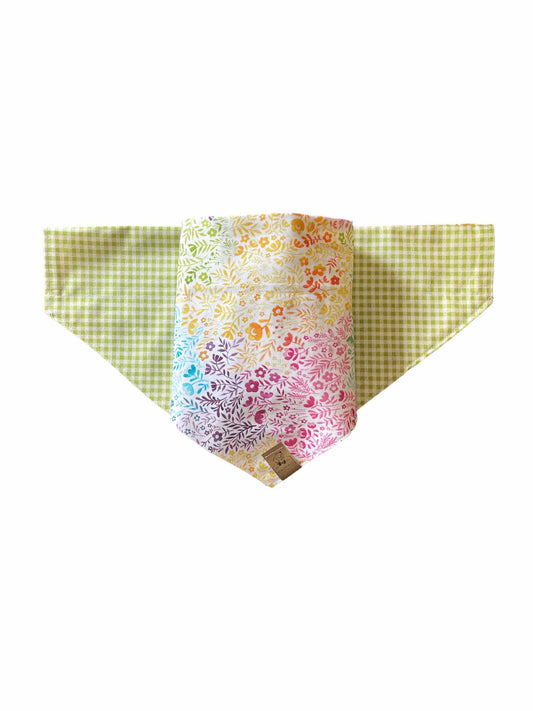 Rainbow Flower/ Green Gingham Dog Bandana