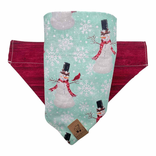 Snowman with Cardinal/ Red Barn Wood Dog Bandana