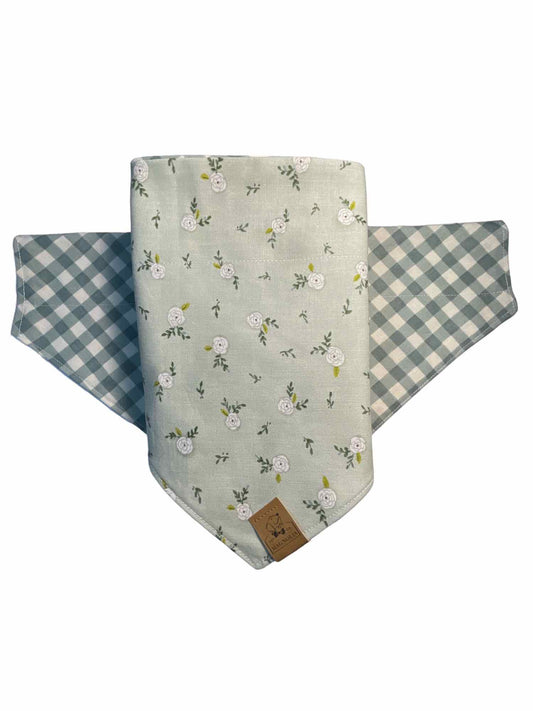 White Rose with Green Gingham Dog Bandana